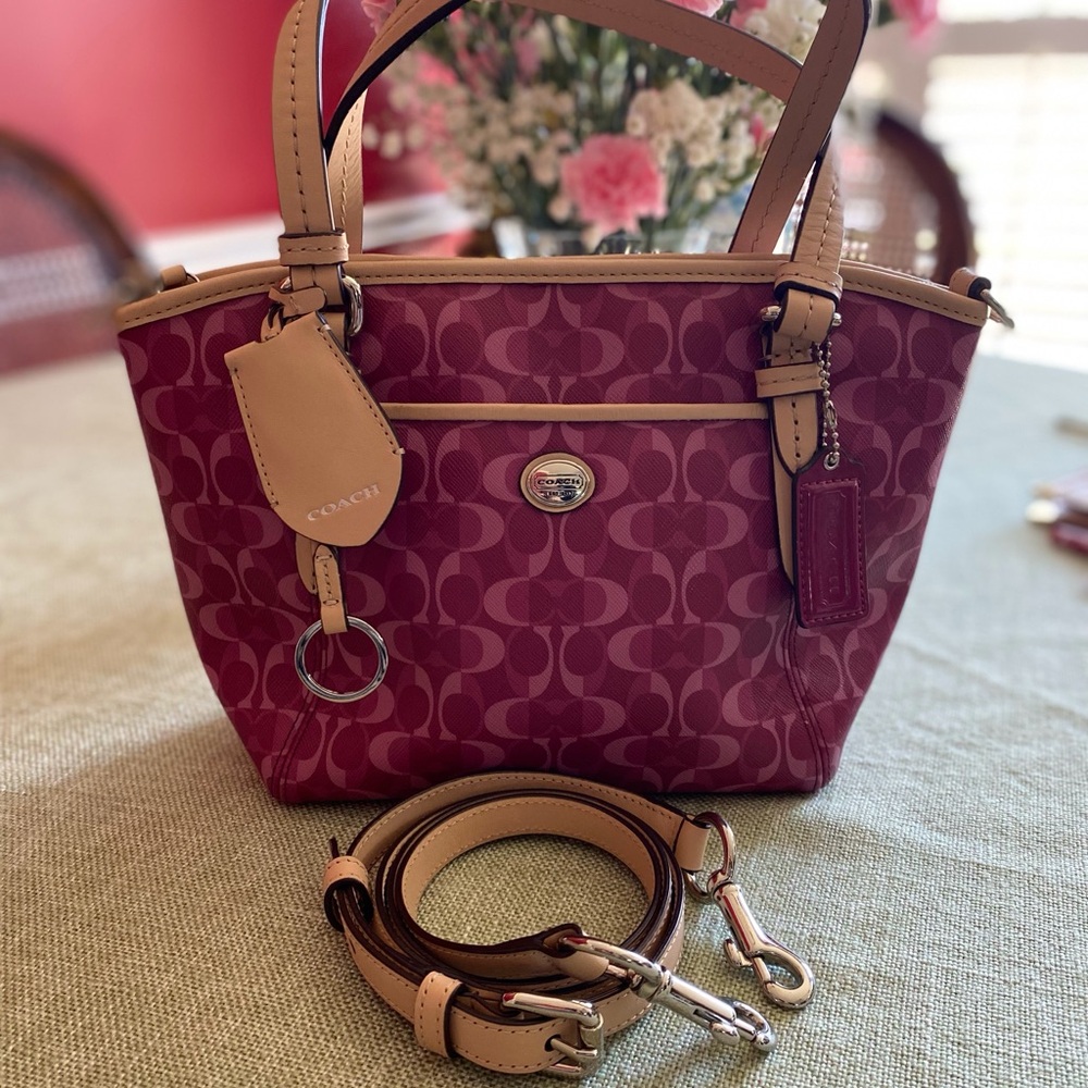 Coach Purple ,Pink and Tan Shoulder Bag with Signature Style